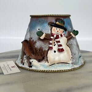 NWT Home Interiors HOMCO Metal Christmas Candle Topper with Snowman and Deer